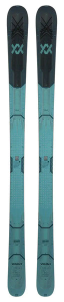 Teal and black alpine skis made from durable fiberglass with a modern design for advanced skiing performance.