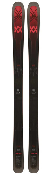 Black and red Völkl skis with a sleek design, perfect for all-mountain performance and winter sports adventures.