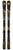 Black and orange Völkl skis with bindings, featuring a sleek design and durable construction for performance.