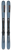 Blue all-mountain skis with black bindings, featuring a sleek design and durable materials for optimal performance.