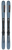 Blue all-mountain skis with black bindings, featuring a sleek design and durable construction for optimal performance.