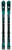 Women's Völkl Shine skis in teal and black, featuring rocker profile and lightweight construction for all-mountain performance.