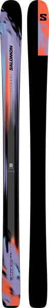 Men's Salomon Stance 90 skis in black and purple gradient, featuring a sleek, modern design and durable construction.