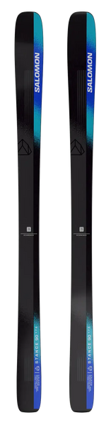 Black and blue snowboard with a sleek design, perfect for all mountain performance. Lightweight and durable construction.