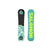 Salomon snowboard in teal and black, featuring cloud patterns and bold yellow logo; perfect for winter sports.